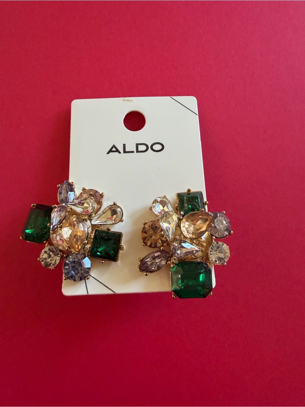 ALDO Emerald and Champagne Crystal Cluster Earrings